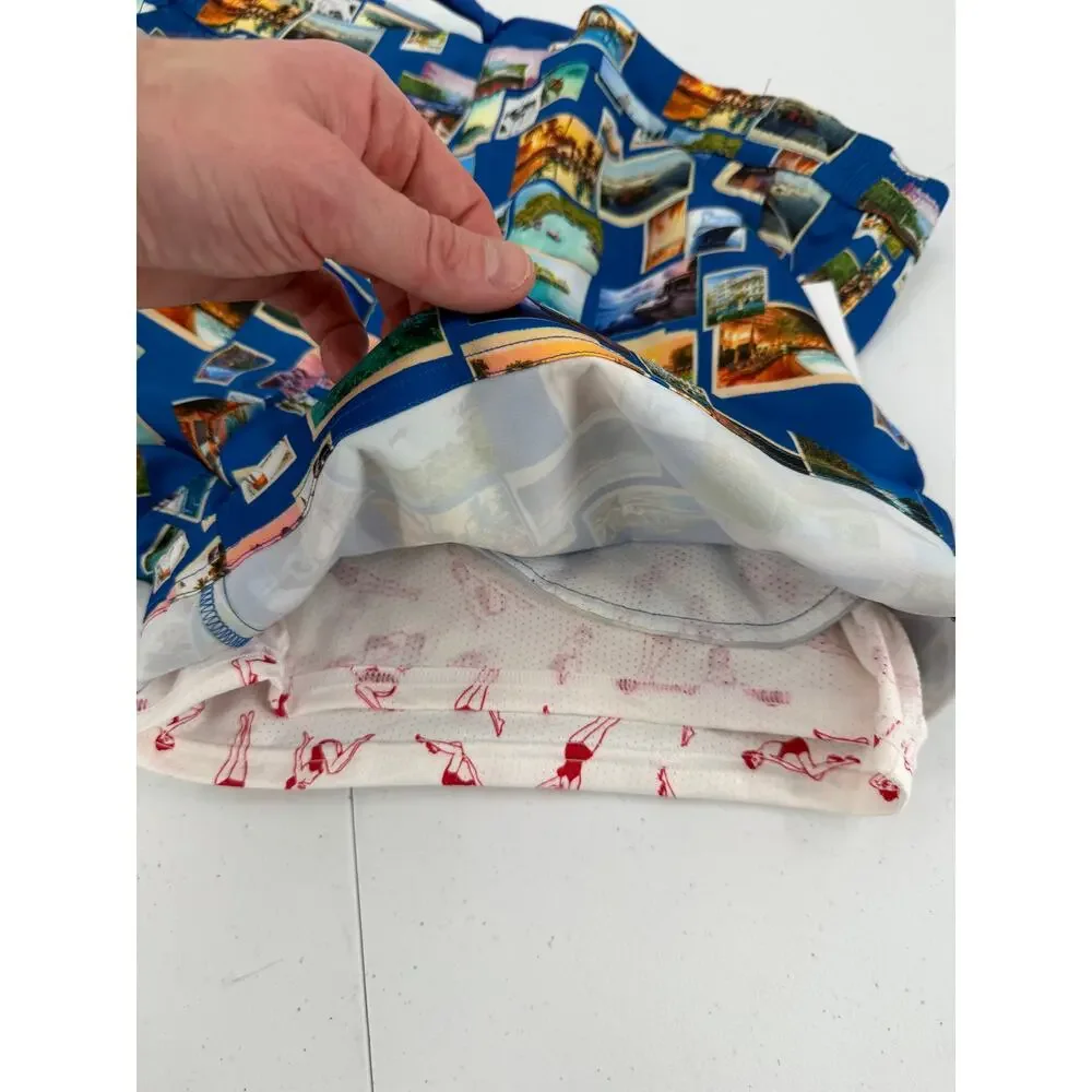 NWT Robert Graham Quick Dry Blue Postcards Swim Trunks Size XL